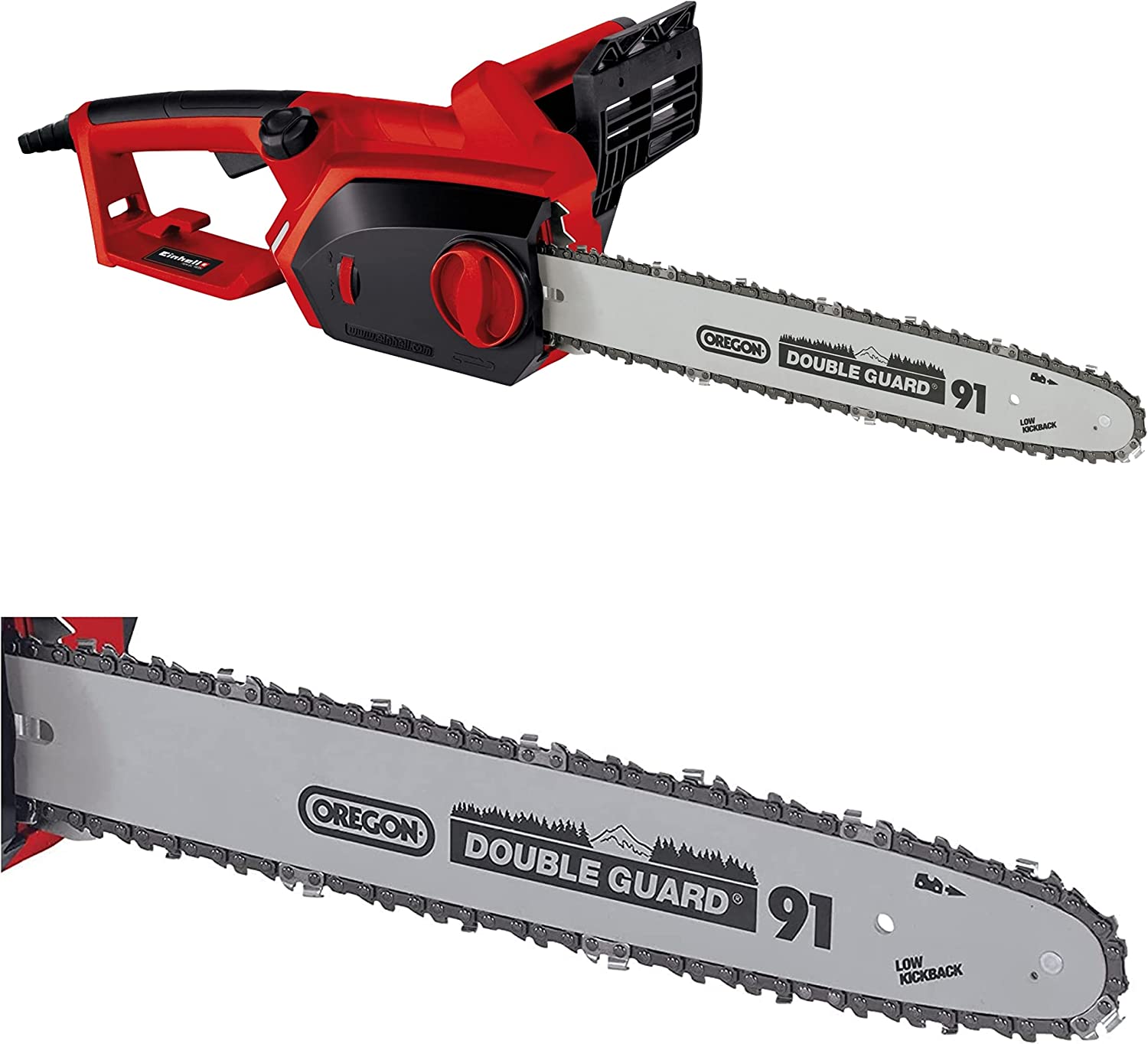 Einhell GH-EC 1835 vue de profil avec sa fenêtre de niveau d'huile