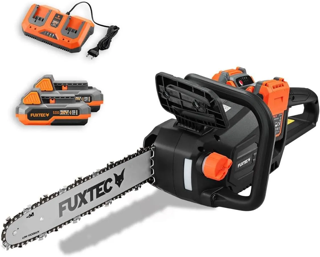 Le set Fuxtec FX-E2KS avec ses deux batteries 20 V et son double chargeur