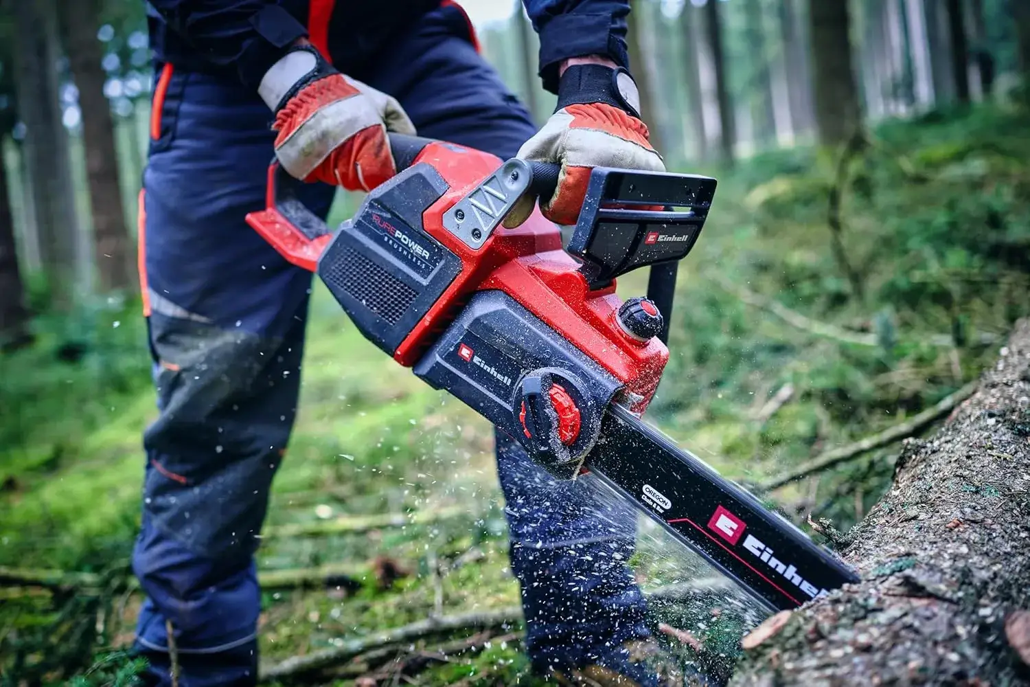 Einhell GP-LC 36/40 en cours de coupe sur un tronc