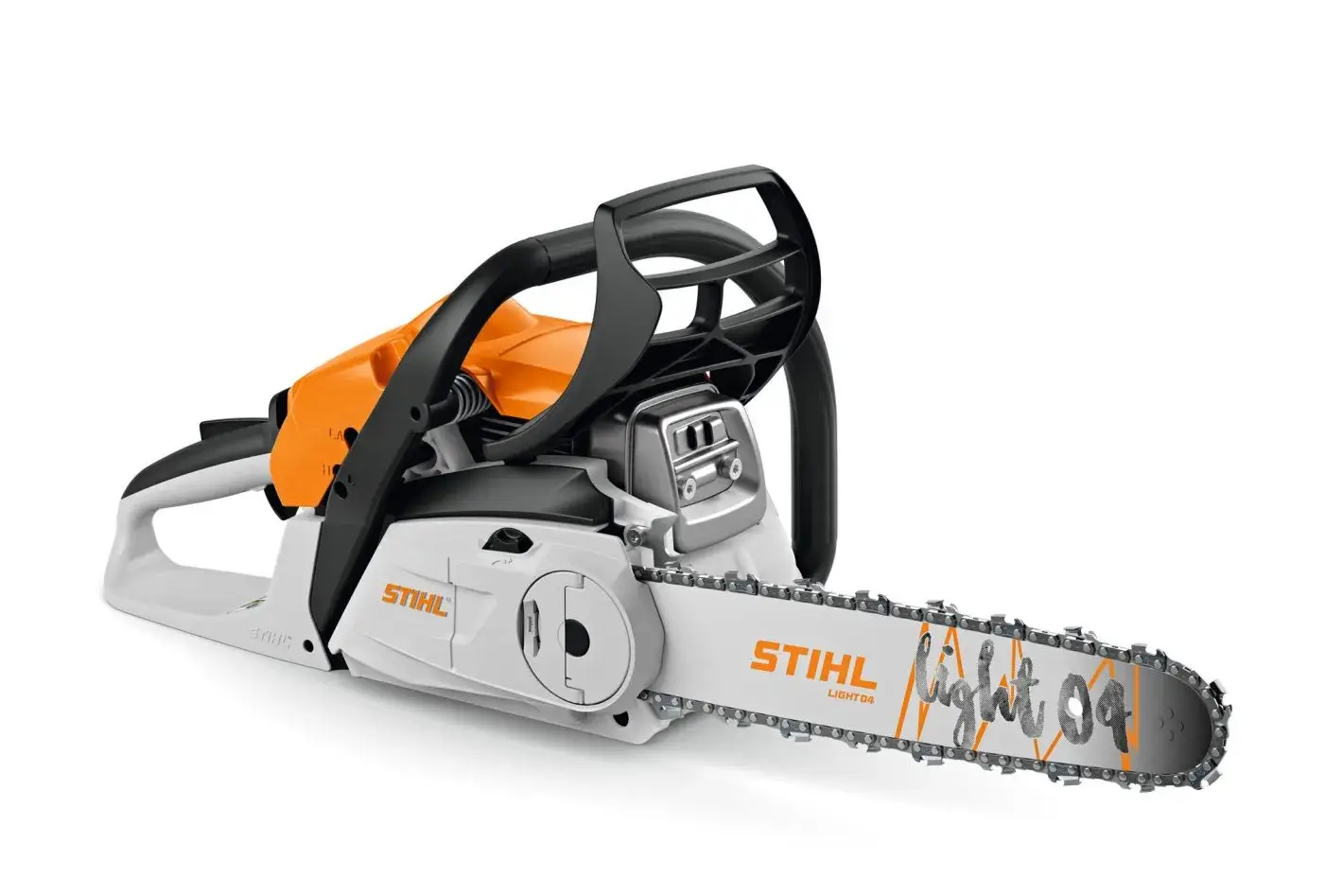 Détail du tendeur de chaîne et du lanceur de la Stihl MS 182 C-BE